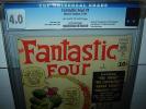 Fantastic Four #1 (CGC 4.0) OW/WHITE PAGES; Jack Kirby, 1961 Marvel (id# 12001)