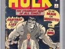 Hulk #1 CGC 3.0 Marvel 1962 WHITE pages Key Silver Age RARE D4 102 cm cl bo