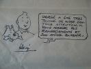 Genuine Note signed by Herge with Tintin & Snowy illustration