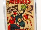 1964 THE AVENGERS #4 COMIC BOOK 1ST CAPTAIN AMERICA SIGNED BY STAN LEE CGC 6.0
